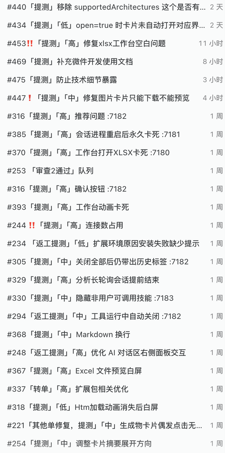 任务列表截图：近期高优先级、返工提测、转单和队列任务集中展示